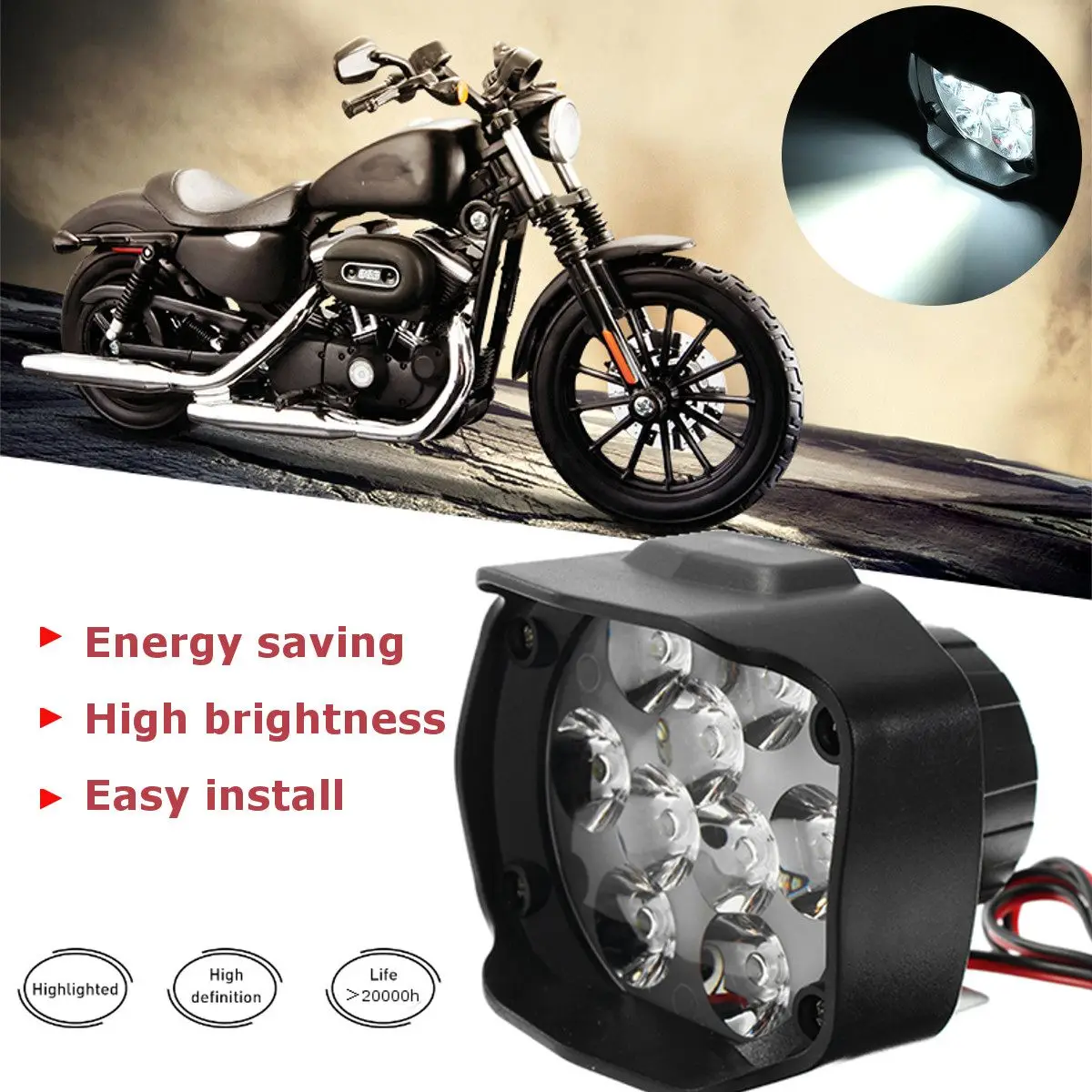 

9-85V 1500lm 15W Motorcycle Spotlight Motor Bike Headlamp Bicycle Scooter ATV Headlight Black IP65 Waterproof