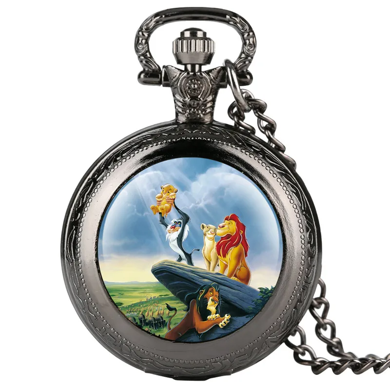 

Clock Fashion Kid's Pocket Watch Cartoon Lion Pattern Pocket Watches for Boy Creative Gift Retro Pocket Watch Necklace