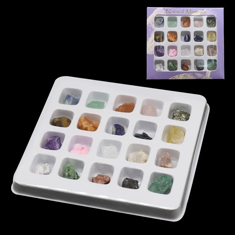 

New 20pcs Set Rough Natural Ore Specimen Boxed Mineral Crystals 10-18mm 2019