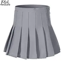 Новая женская повседневная Летняя мини юбка однотонная с высокой талией А-силуэта плиссированная выше колена Милая юбка на молнии свободные юбки