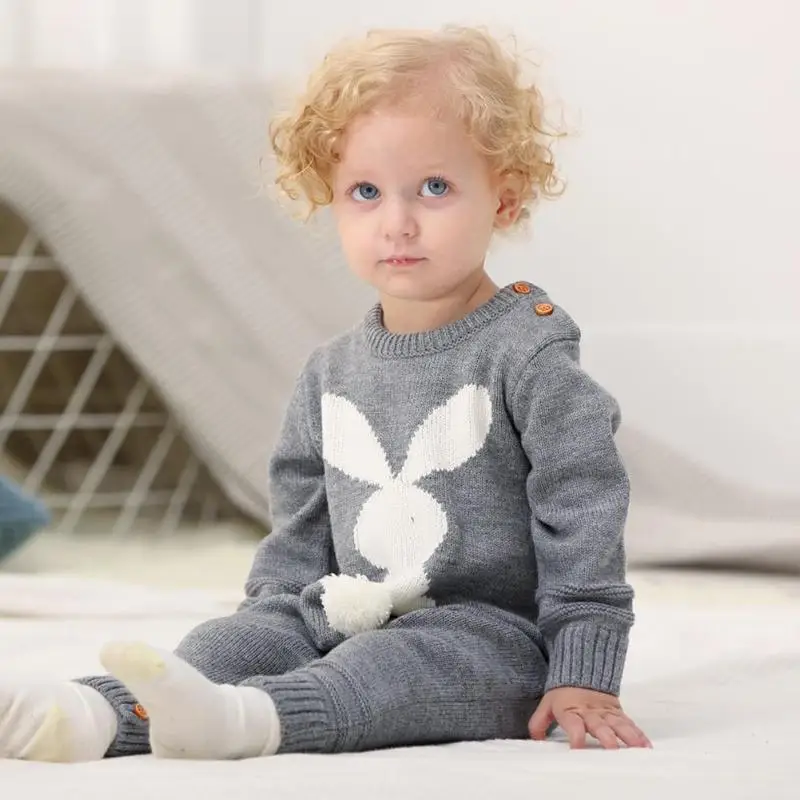 

Rabbit Knitted Bunny Rompers Winter Clothes Baby Girl Boy Cute Long Sleeve Infant Toddler Jumpsuit Playsuit Overalls 0-24M New