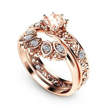 

Hollow Pattern Rose Gold Wedding Ring for Women Micro-inlaid Simulation Ring Fashion Jewelry Engagement Love Rings Birthday Gift