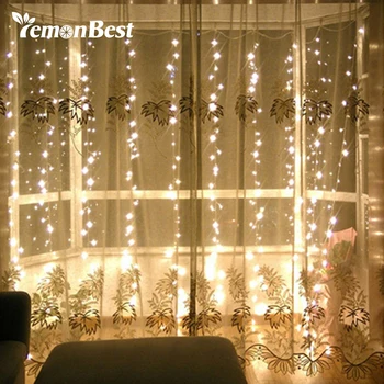 

3*3m 300-LED Curtain Light Fairy Christmas Decorations For Home Party Wedding Outdoor Indoor String Lamp With Pendant Warm White