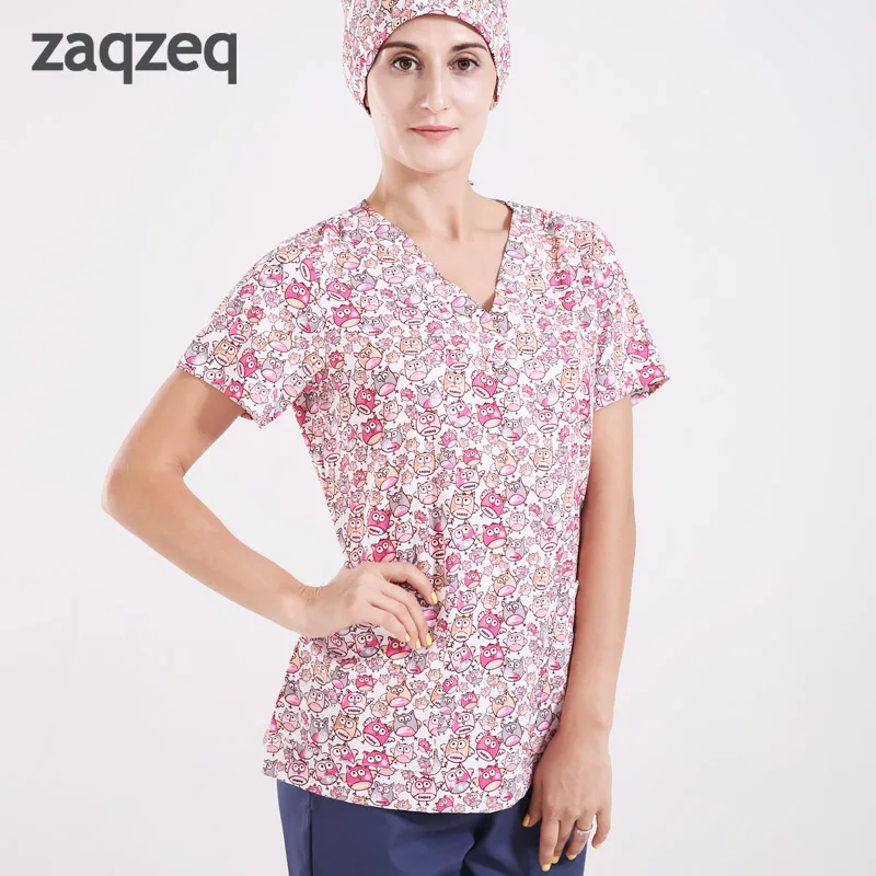 

Women's Medical Scrub Set with Printed Wrap Top and Cargo Pants