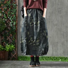 Женские джинсовые юбки с цветочным принтом, эластичная резинка на талии, весна, новинка, высокое качество, женская одежда, винтажные хлопковые юбки-бутоны