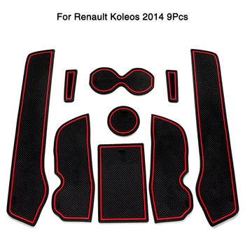 

For Renault Koleos 2014 Car Red Non-Slip Interior Door Slot Rubber Mat Gate Groove Panel Pads Cup Holder 9Pcs