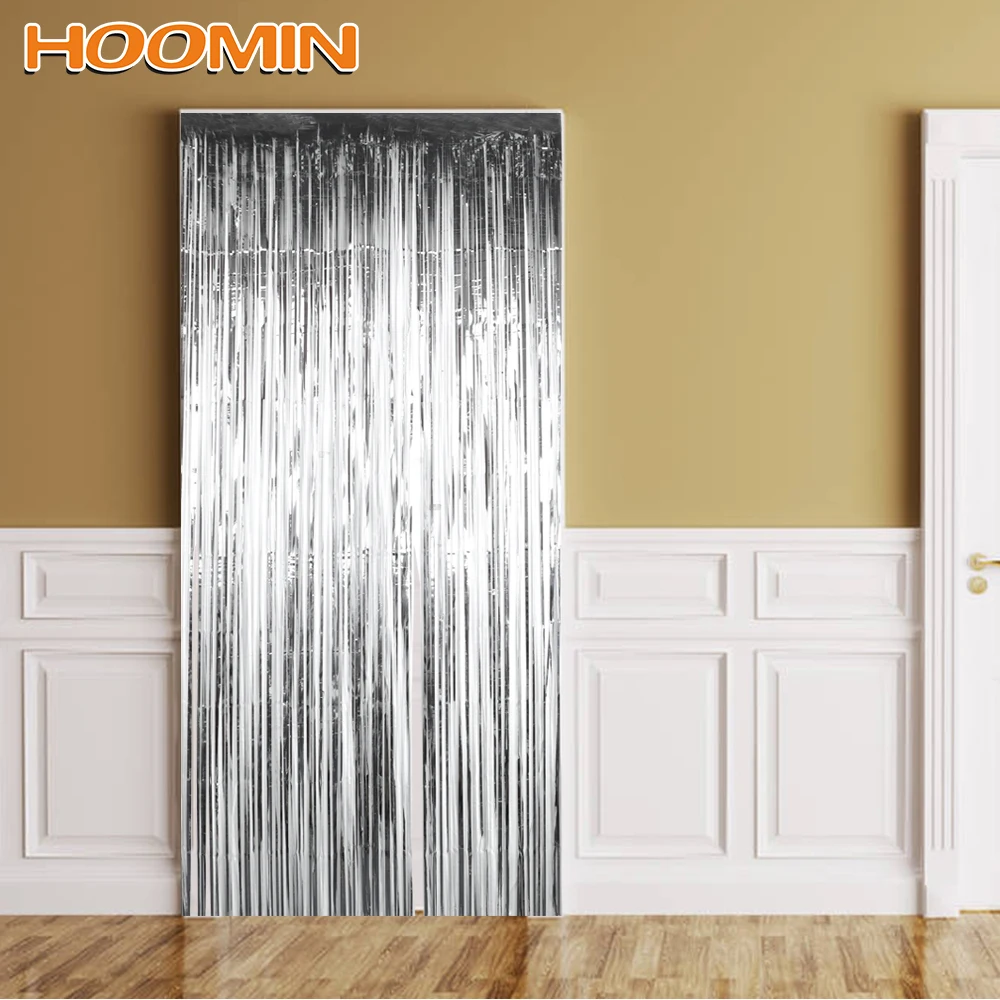 

HOOMIN Modern Window Room Divider Door Curtain Flash Line Shiny Tassel String Valance Home Decoration
