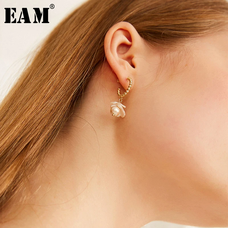 

WKOUD EAM Jewelry / 2019 New Fashion Temperament Beads Stitched Shaped Imitation Pearl Earrings Women's Accessories S#R1517