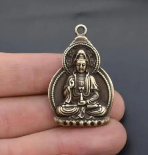 

Chinese collection archaize brass Guanyin bodhisattva Buddha small pendant