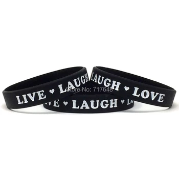 

100pcs Inspirational Quote black white LIVE LAUGH LOVE wristband silicone bracelets free shipping by ePacket A