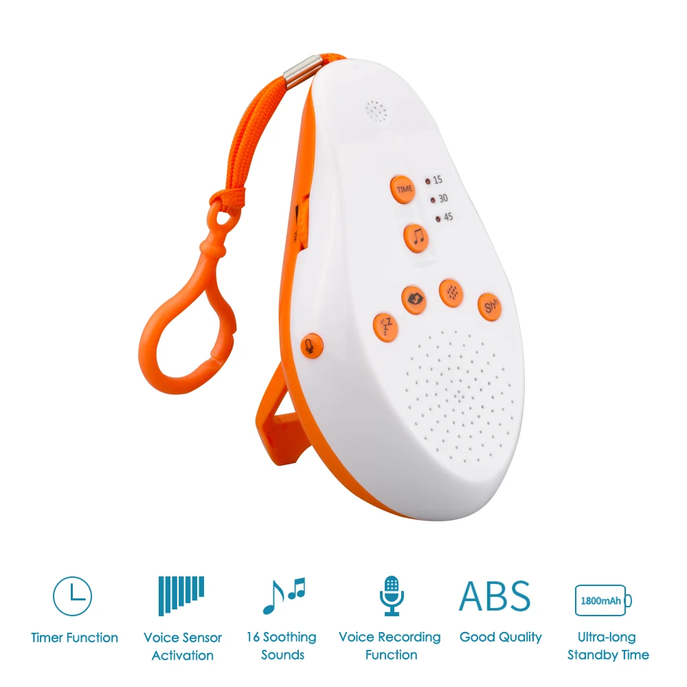 

USB Rechargeable Portable Baby Sleep Sound Voice Recording Machine 16 Soothing Sounds Voice Sensor Activation Function Orange