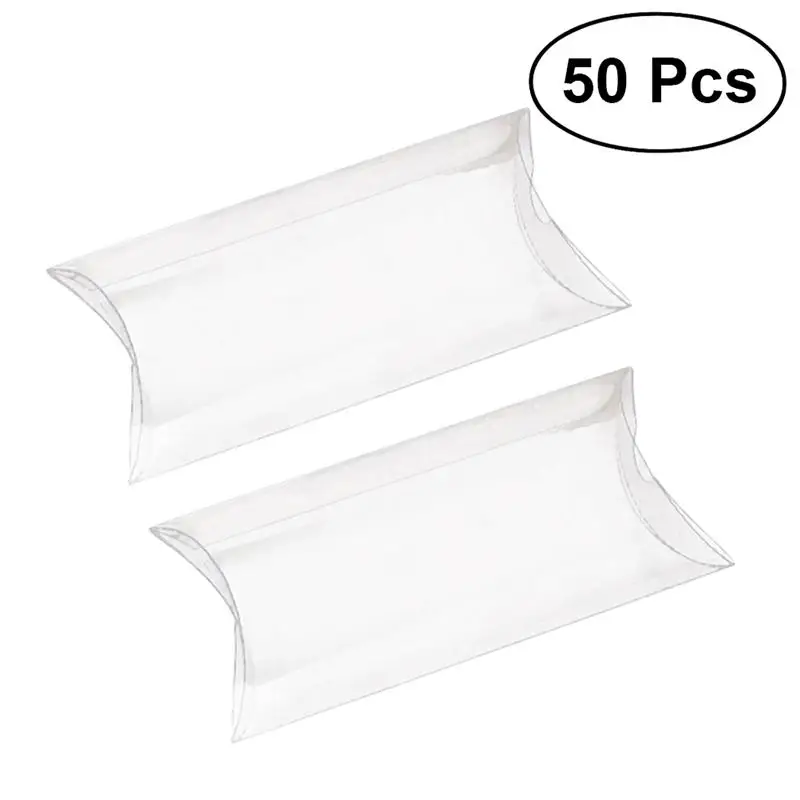 

50pcs Clear PVC Pillow Shape Candy Boxes Transparent Party Wedding Favor Holder Chocolate Boxes Sweet Candy Bags
