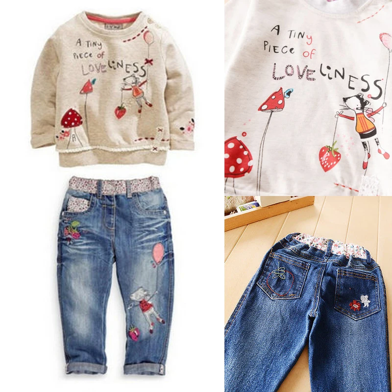 

Pudcoco 2pcs kids Baby Casual Girls Tops +Denim Pants Set Outfits Spring Autumn Clothes