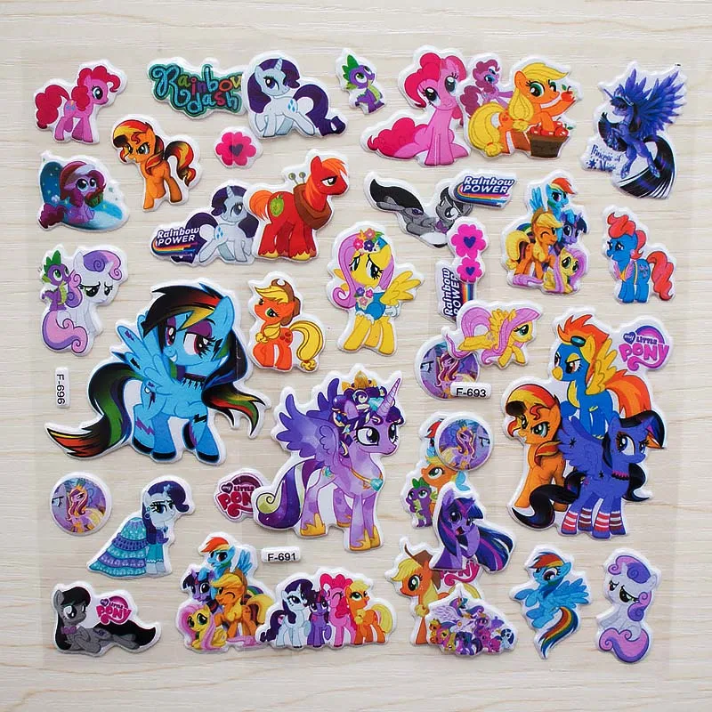 

6 Pcs/lot 3D My Little Baoli Poni Princess Children Cartoon Cute PVC Affixed Stickers Love Sticker for Praise Children Toy