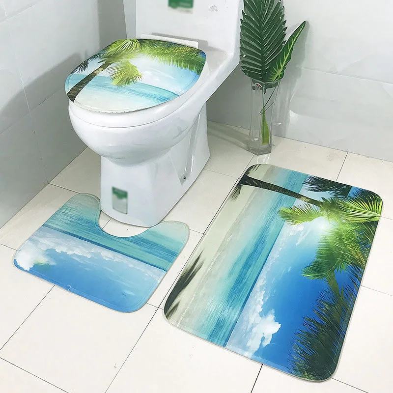 

3Pcs Non-slip Soft Bath Pedestal Mat Toilet Lid Carpet Bathroom Washable Rug Set