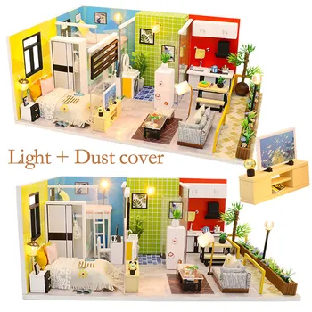 

DIY Doll House Simple Life Wooden Doll Houses Miniature Colorful Furniture Kit Toys for Children Girls Christmas Best Gift