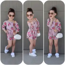 Летний детский комбинезон с цветочным принтом и открытыми плечами для маленьких девочек, пляжный костюм, одежда