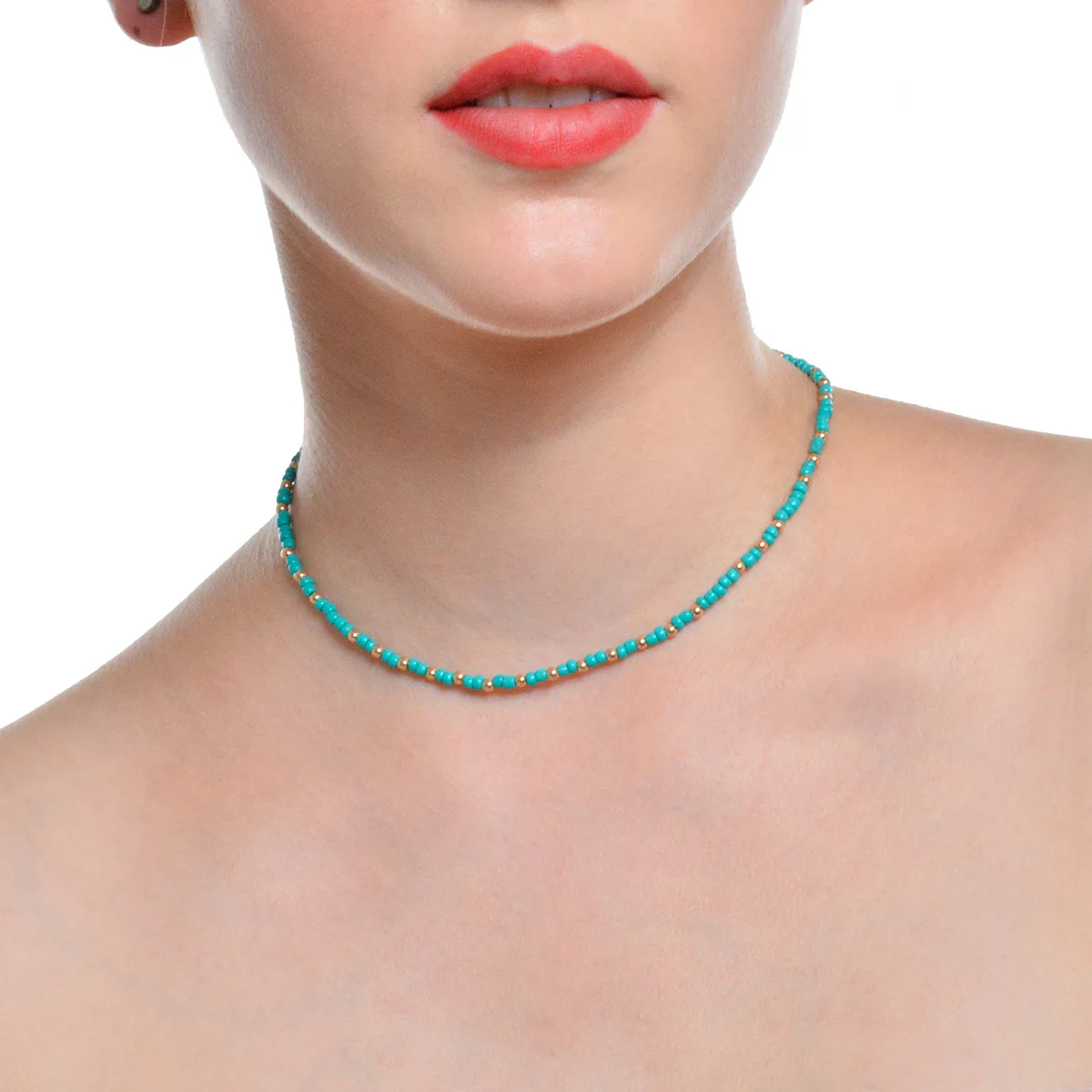 

JCYMONG Handmade Green Beads Short Chokers Necklace For Women Bohemian Gold Color Beads Collars Necklace 2019 Fashion Jewelry