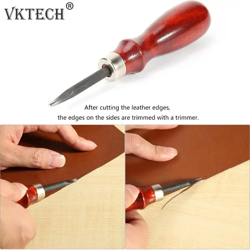 

0.8mm-1.2mm Sharp Leather Edge Beveler Beveling Skiving Leathercraft Trimmer DIY Leather Cutting Tool with Wood Handle