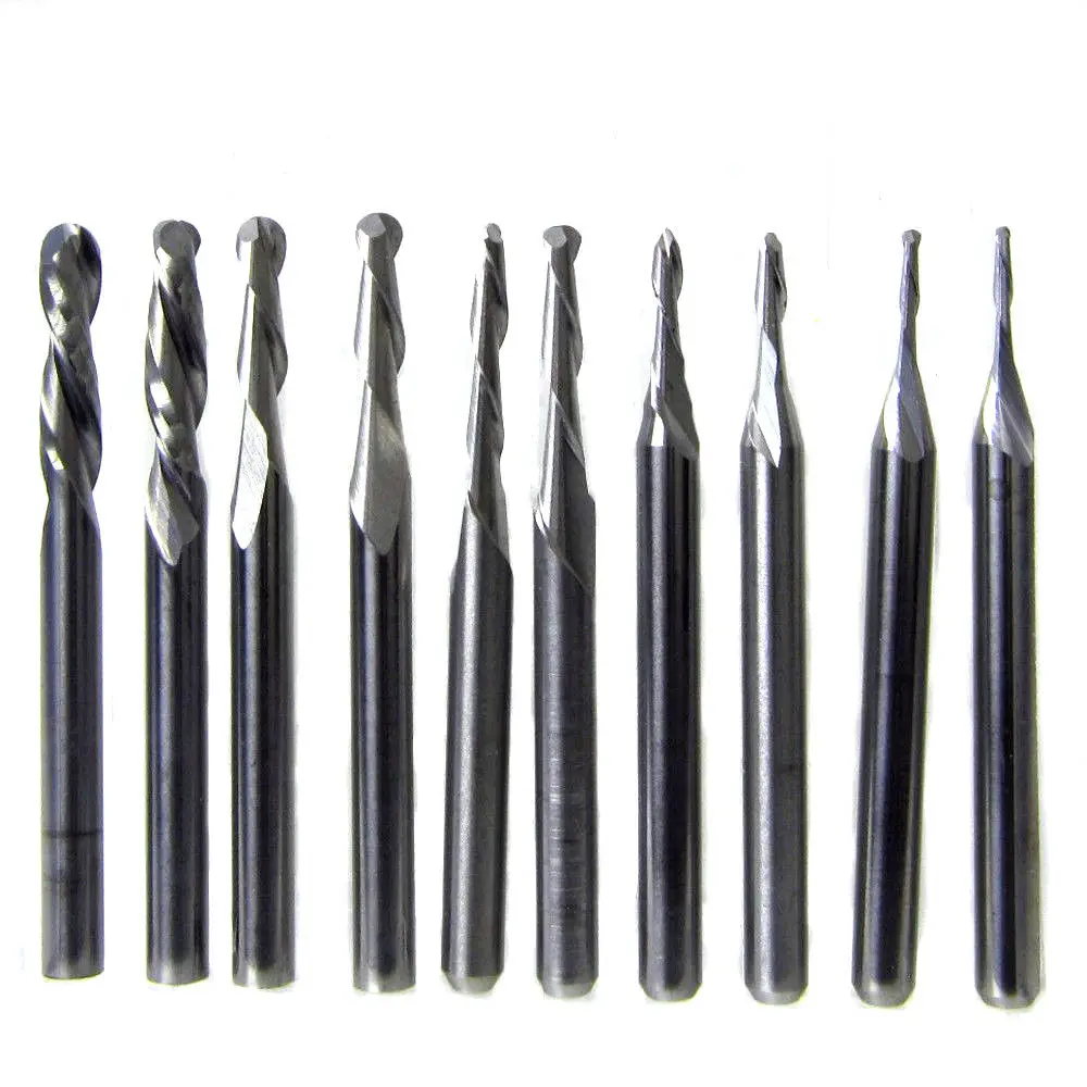 

10x 1/1.5/2.0/2.5/ 3.175mm Carbide Ball Nose End Mill CNC Engraving Router Bit ^