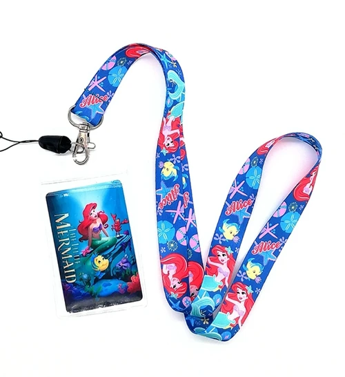 classic 1 pcs Cartoon Mermaid Princess Neck Strap Lanyards Card Holders Bank Neck Strap Card Bus ID