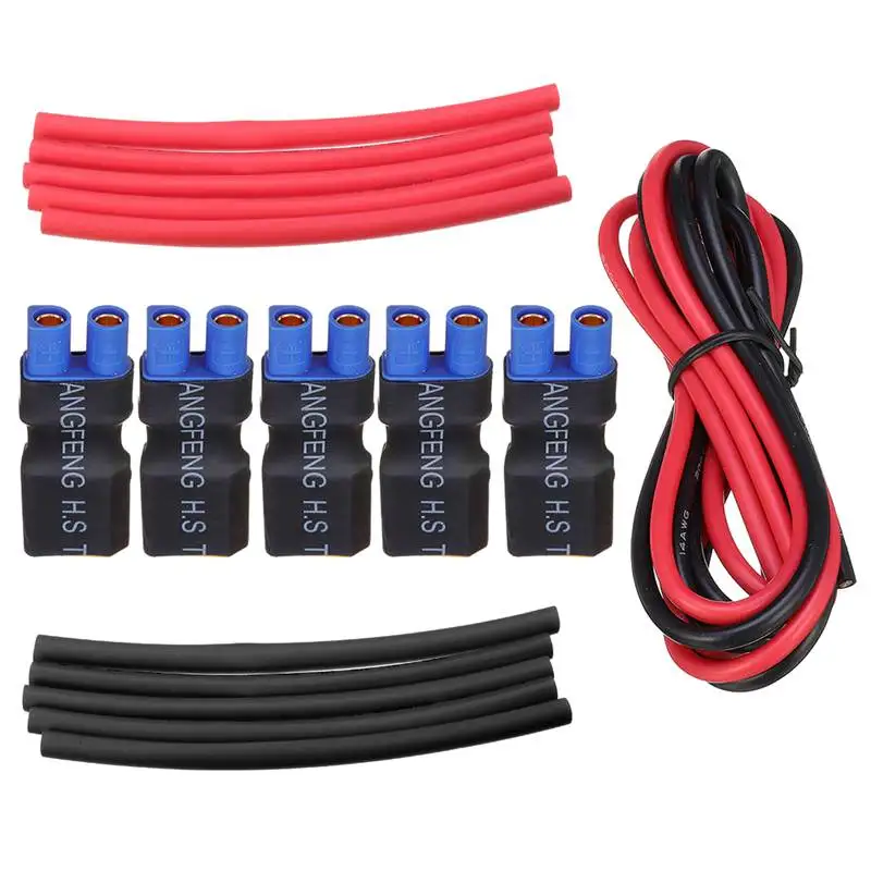 

5Pcs EC3 Female to XT60 Male Plug Adapter Connectors Kit with Silicone Wire Heat Shrink Tube 0.08mm Copper Wire Black and Red