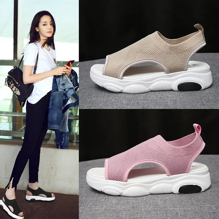 

Sandals Summer 2019 Flat Bottom All-match Thick Bottom Leisure Concise Fishmouth Shoes