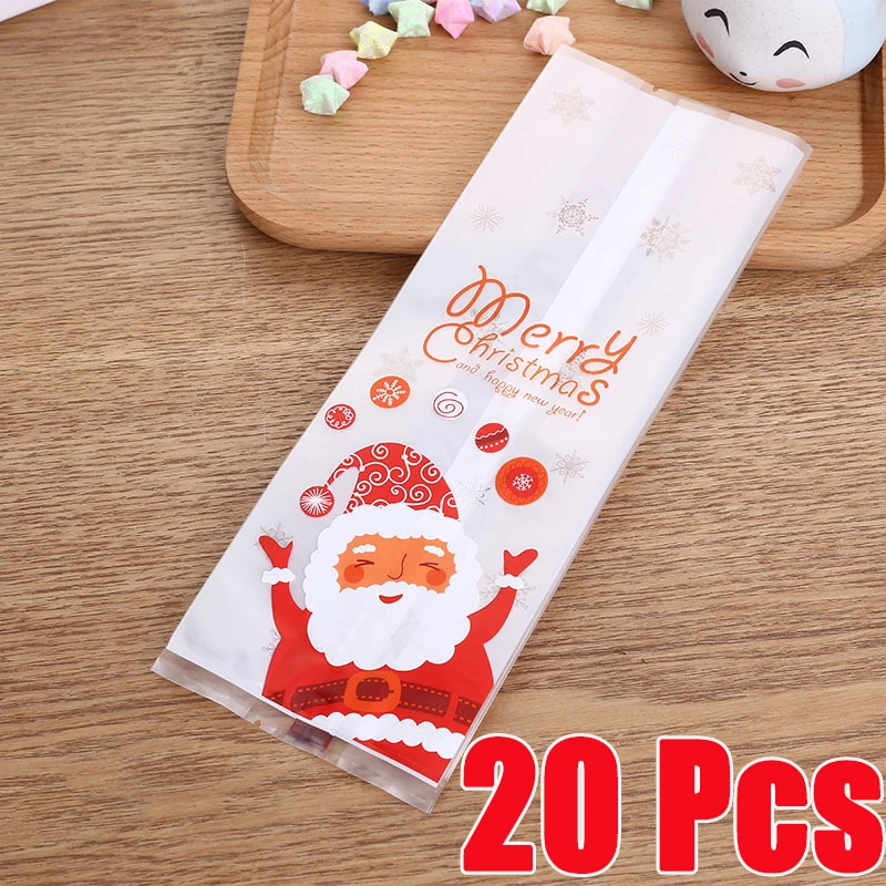 20Pcs Cookie Biscuits Plastic Birthday Cute Packing Pressent DIY Santa Claus Gift Candy Bag Snacks Christmas