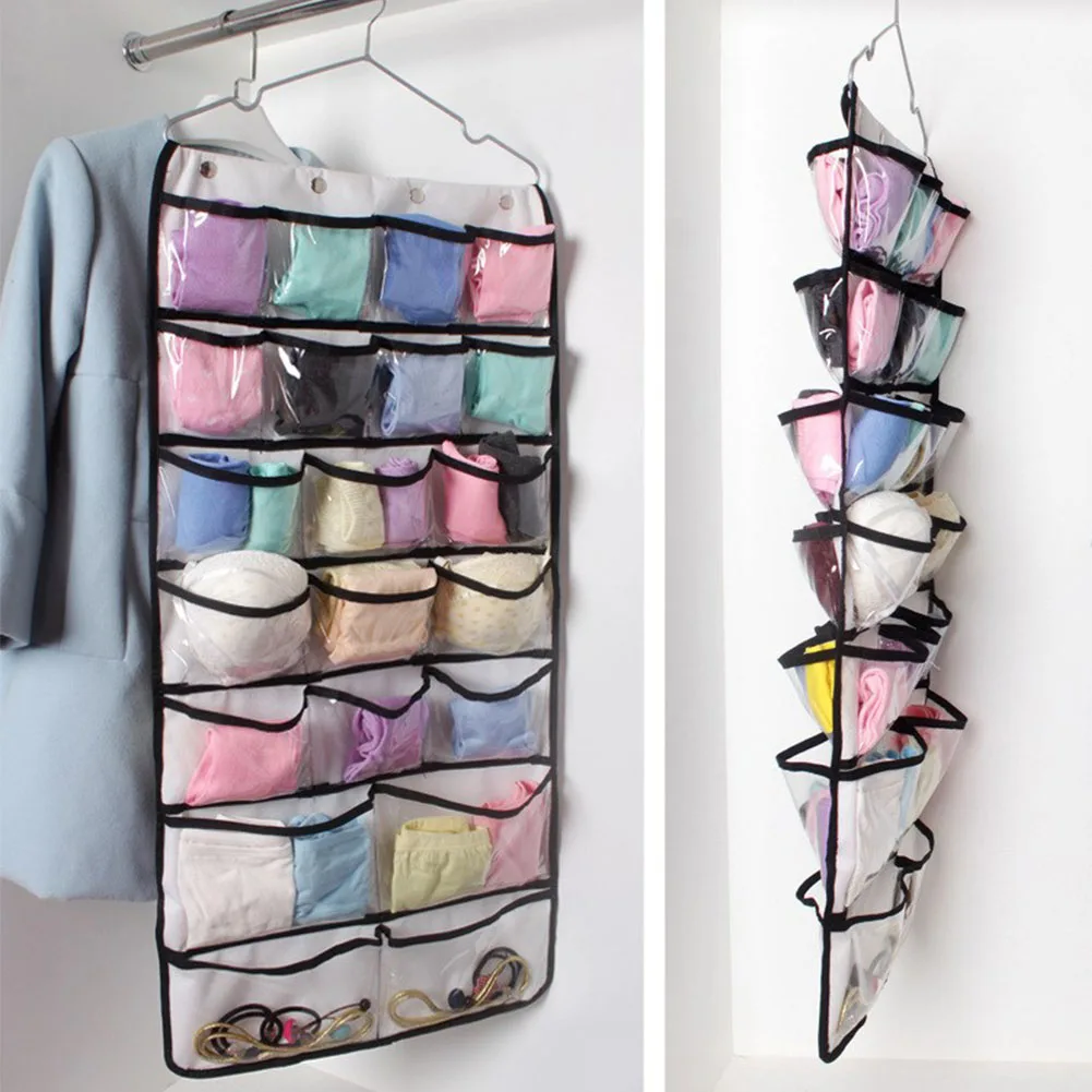 

Multi Pockets Socks Two-sided Hanger Organiser Underwear Wardrobe Clear Storage Bag Saving Space Closet
