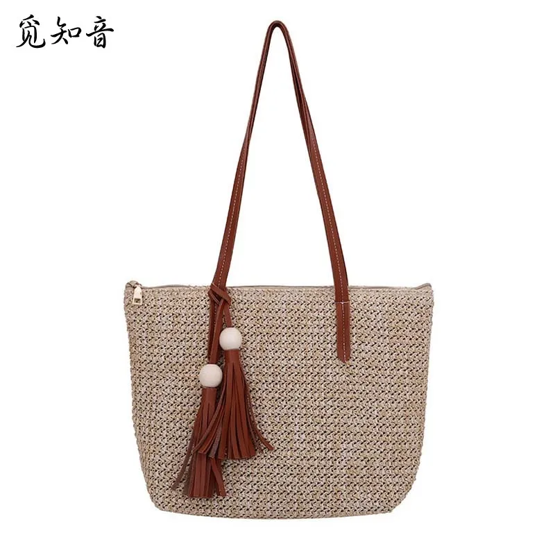 

Tassel Women New Handbag Ins Popular Female Summer Beach Straw Bag Fashion Lady Weave Shoulder Bag Large Travel Bolsa Ss3233