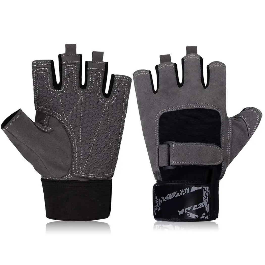 

Grip Finger Polyester of Rowing Half Sports Exercise Weightlifting Adults Pair Gray Men Black Cycling Power Gloves