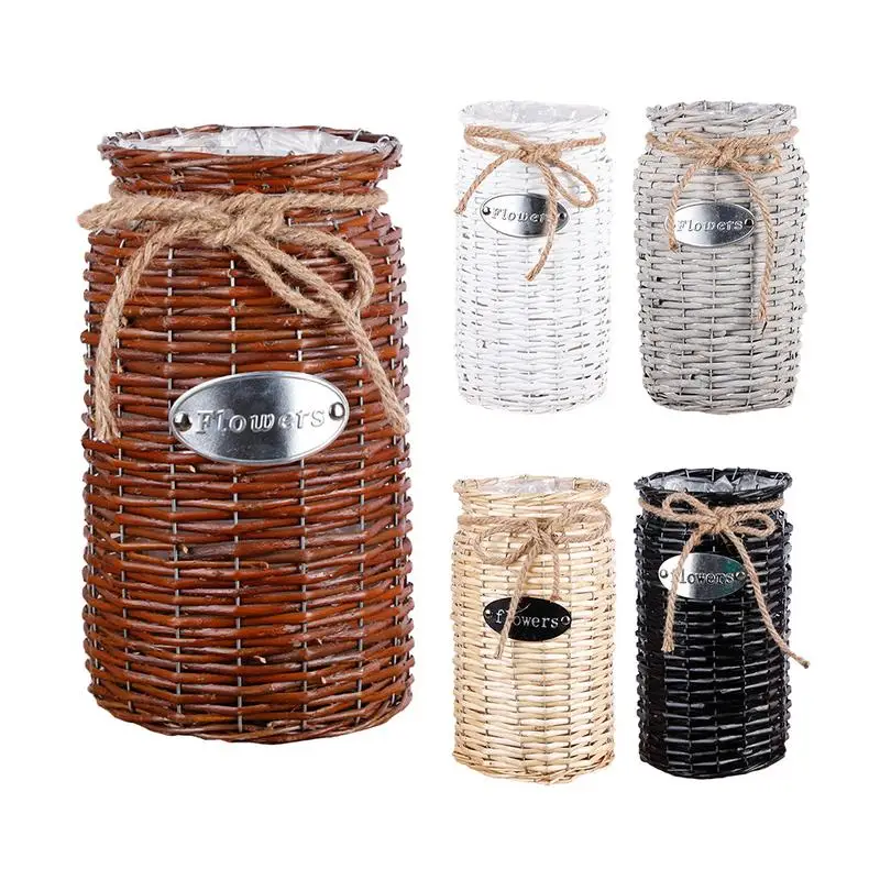 Us 9 7 22 Off Wicker High Floor Vase Flowerpot Handmade Succulents Flower Basket For Weddings Home Decor In Pots Planters From