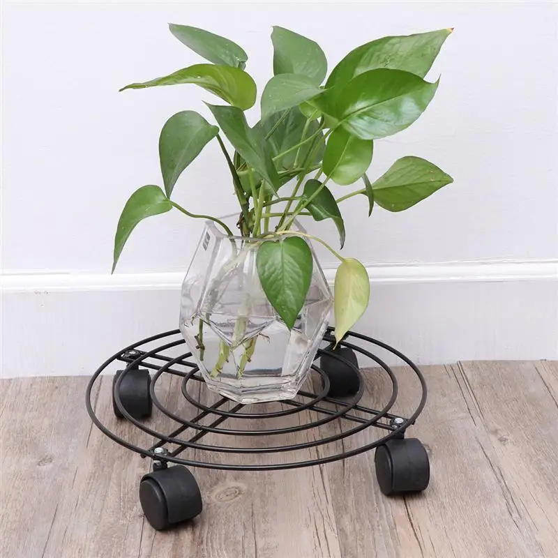 OUNONA 30cm Movable Metal Flower Pot Stands Planter Pot Mover Plant Pot