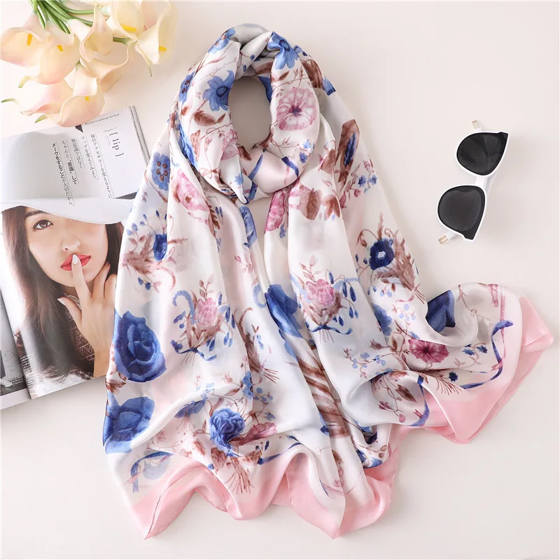 

New printed silk scarf silk feel high quality ladies scarf spring summer sunscreen travel shawl
