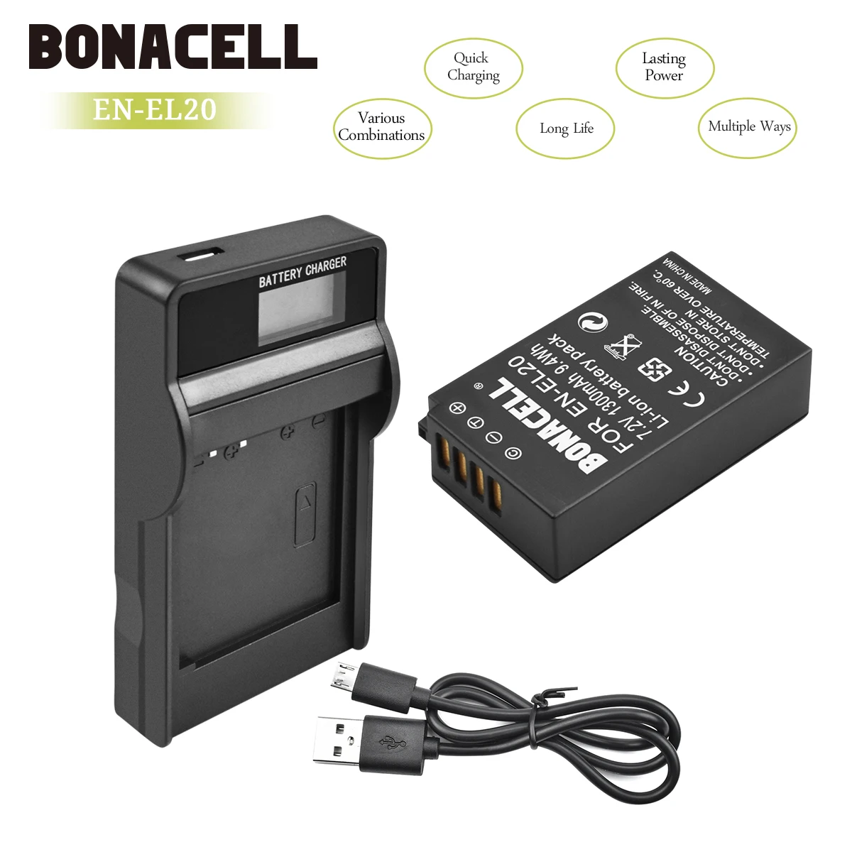 Bonacell 7,2 V 1300mAh EN-EL20 EN EL20 ENEL20 Аккумулятор для камеры+ ЖК-зарядное устройство для цифровой камеры Nikon EN-EL20a 1 J1 J2 J3 S1 L10