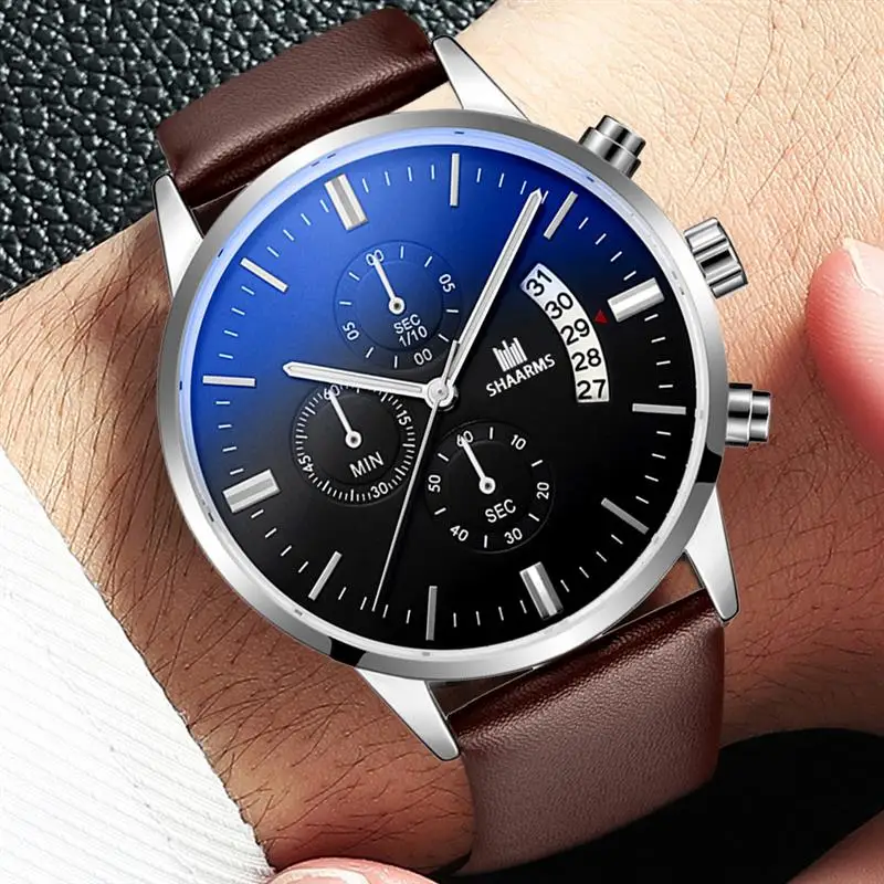 

SHAARM Fashion Men'S Watch Luxury Leather Band Stainless Steel Analog Quartz Wristwatch Male Man Sport Watches Reloj Mujer