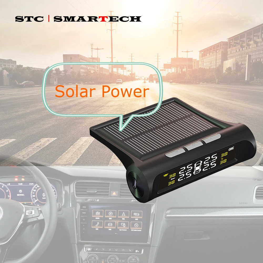 SMARTECH TPMS Car Tire Pressure Alarm Monitor System Solar Display 4 Internal / External Sensor Temperature Warning
