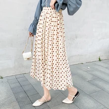 Повседневное белый черный в горошек длинные юбки для женщин Лето г. женские Высокая талия плиссированные юбки большие размеры корейский стиль дамы ЮБК