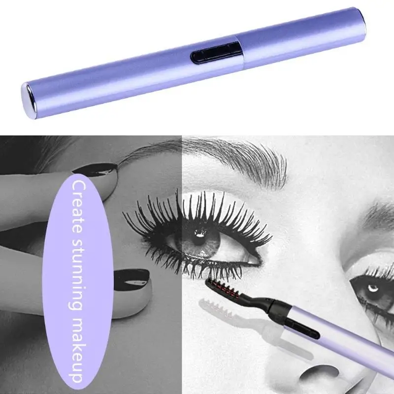 

Purple Portable Pen Style Electric Heated Eyelash Curler Makeup Eye Lashes Long Lasting Curvex Lash Curler Makeup Tools