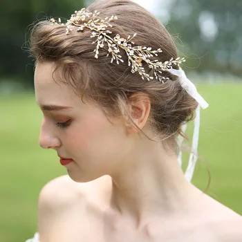 

Beautiful Manual Weave Measly Europe And America Wind Marry Ornaments Hair Band Golden Flower Hair Decoration Bride Headwear