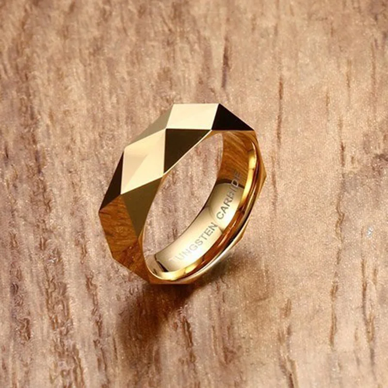 Стильные мужские кольца из карбида вольфрама, ограненные обручальные кольца для мужчин, высокий отполированный Скошенный край, комфортный крой, цвет: серебро, розовое золото