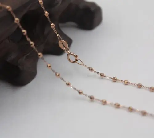 

New Pure 18K Rose Gold Necklace 1.7mm Faced Bead Link Chain Necklace 16.5 INCH