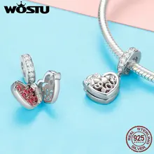 WOSTU, настоящее 925 пробы, серебро, бутылка дрейфа, сердце, любовь, талисманы, подвеска, подходит для браслета, роскошное ювелирное изделие, подарок для женщин CQC1069