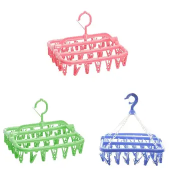 

32 Clips Folding Socks Cloth Hanger Rack Clothespin Clothes Drying Rack
