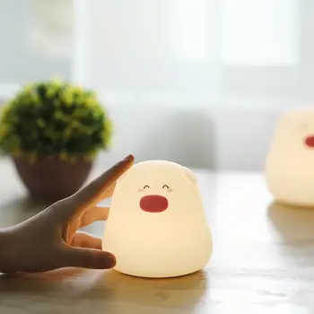 

Cute Pig Shape LED Night Light Cartoon Soft Silicone Tap Bedside Lamp Battery Powered Children Animal LED Night Lamp