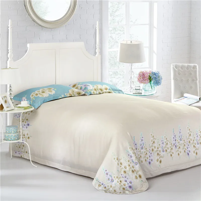 

Solstice Home Textile Floral Flowers Blue Print Soft Bedding Silk Tencel Fabric Duvet Cover Sets Pillow Cases 30