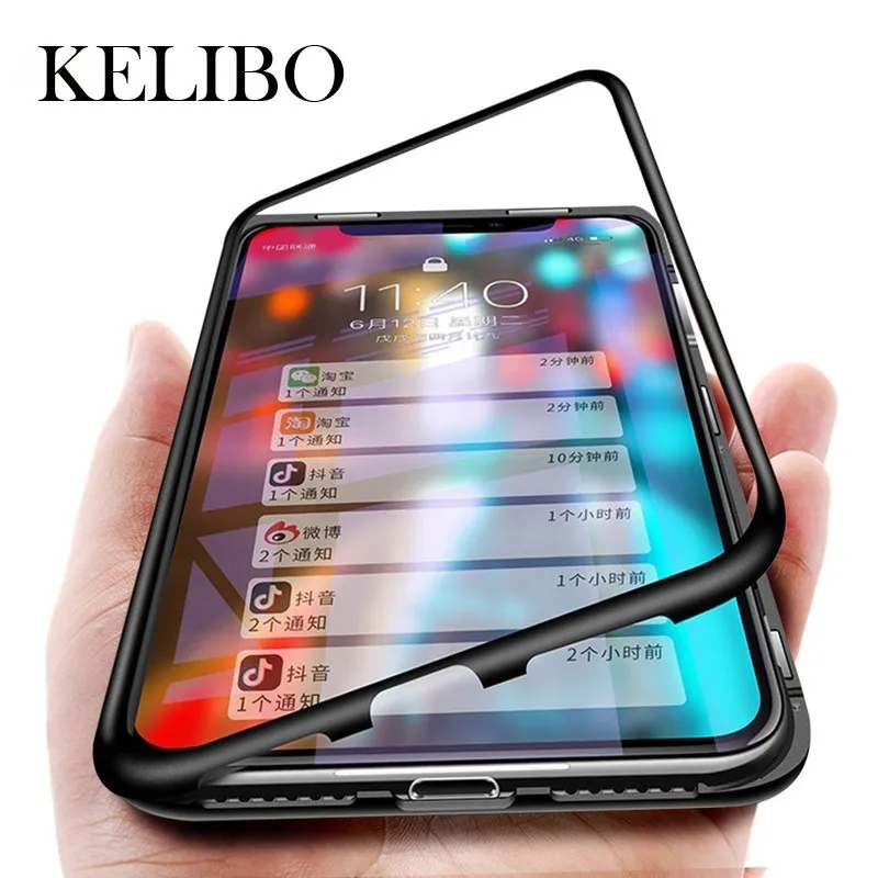 Magneto Magnetic Adsorption metal case for iphone X 7 8 cover 6 6s Plus XR XS magnet tempered glass cases |