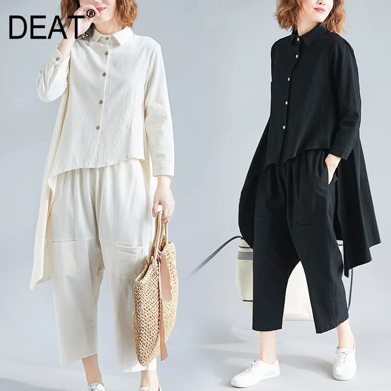 

DEAT 2019 New Summer Fashion Women Clothing Japan Style Irregular Shirt Loose Calf-length Pants Female Vestido ZA41501