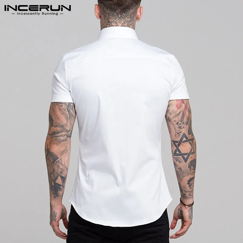 INCERUN 2019 عارضة الرجال قميص قصير الأكمام الصلبة الصيف تنفس الأزياء الرجال قميص رسمي للأعمال العضلات يتأهل قمم قميص S-5XL INCERUN 2019 عارضة الرجال قميص قصير الأكمام الصلبة الصيف تنفس الأزياء الرجال قميص رسمي للأعمال العضلات يتأهل قمم قميص S-5XL