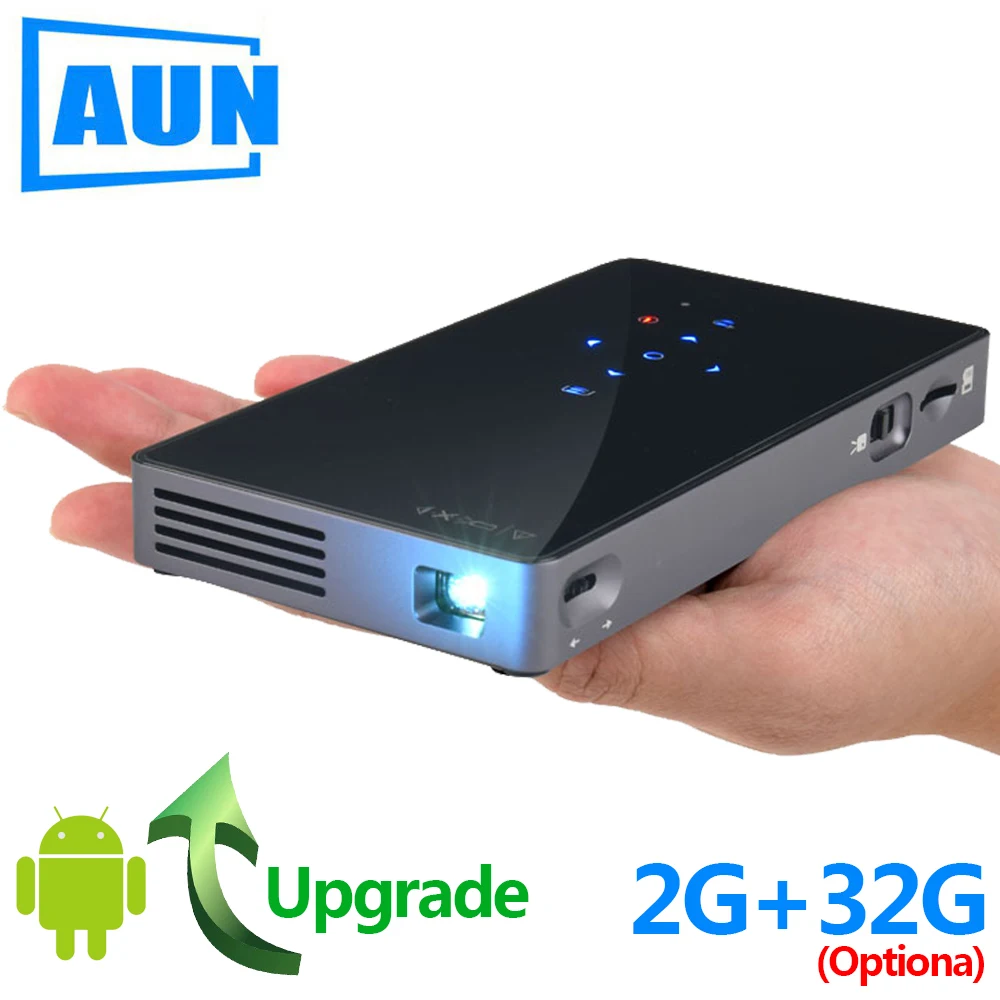 AUN el proyector inteligente D5S Android 7,1 (opcional 2G + 32G) WIFI Bluetooth batería HDMI portátil Mini proyector 3D Beamer - 1